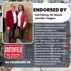 Kevin Crutchfield for NC House endorsed by Harrisburg, NC Mayor Jennifer Teague
