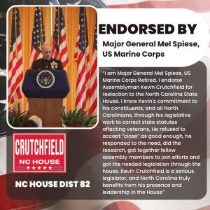 Kevin Crutchfield for NC House endorsed by Major General US Marine Corps Mel Spiese