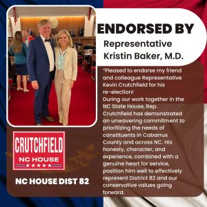 Kevin Crutchfield for NC House endorsed by NC Representative Kristin Baker
