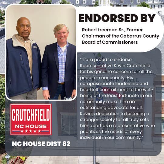 Former Chairman Cabarrus County Board of Commissioners Robert Freeman, Sr. endorses Kevin Crutchfield