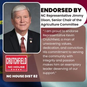Kevin Crutchfield for NC House endorsed by NC State Representative Jimmy Dixon
